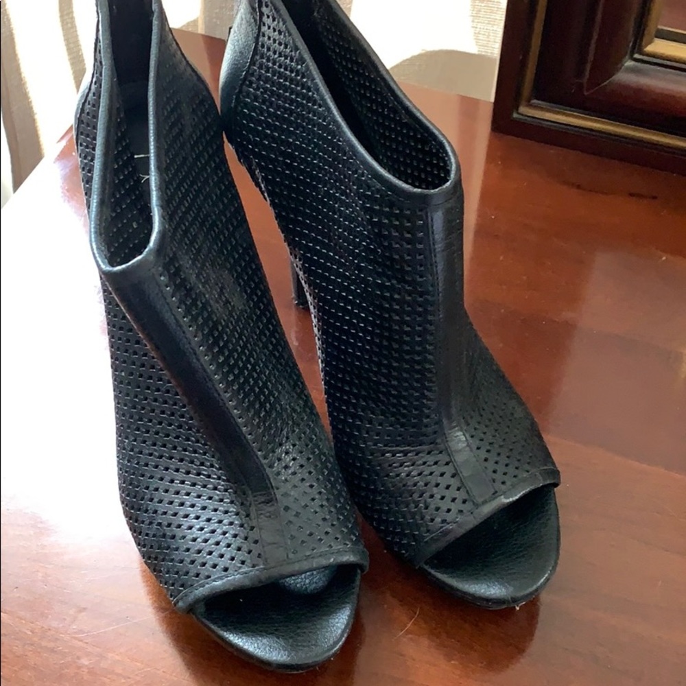 BCBG Peep toe high heel booties.